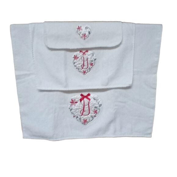 🎄Vintage Christmas Towel Set Monogram G Heart 💖 Holiday Bath Distressed - Picture 7 of 9